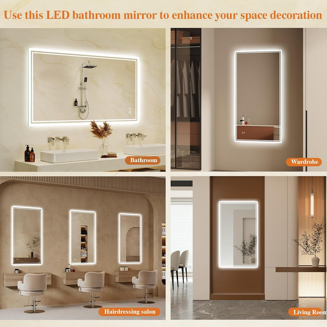 Badspiegel-mit-Beleuchtung 70x100cm: LED Badezimmer-Spiegel Badezimmerspiegel mit Beschlagfrei, Touc