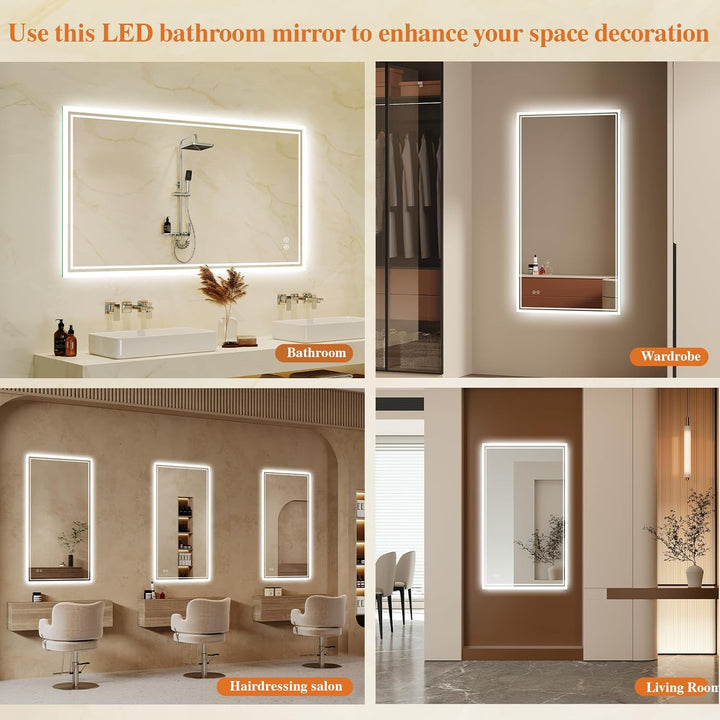 Badspiegel-mit-Beleuchtung 70x100cm: LED Badezimmer-Spiegel Badezimmerspiegel mit Beschlagfrei, Touc