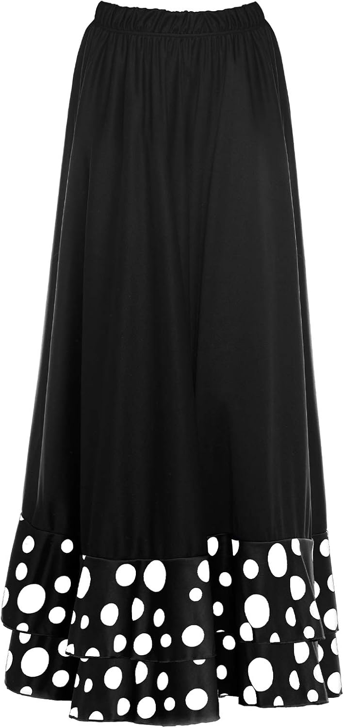 Flamenca-Rock für Damen, gepunktet, Volant, zweifarbig, Erwachsenengrössen: S bis XXL, rot, schwarz,
