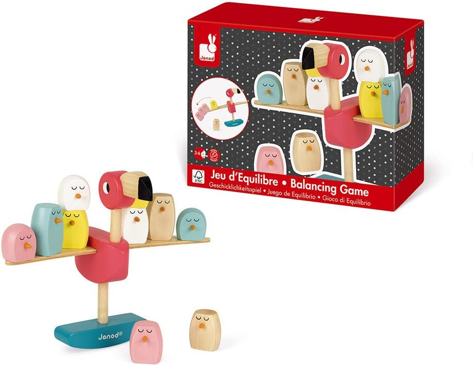 Janod J08230 Zigolos Flamingo-Geschicklichkeitsspiel aus Holz, interaktives Spiel, Farbe auf Wasserb