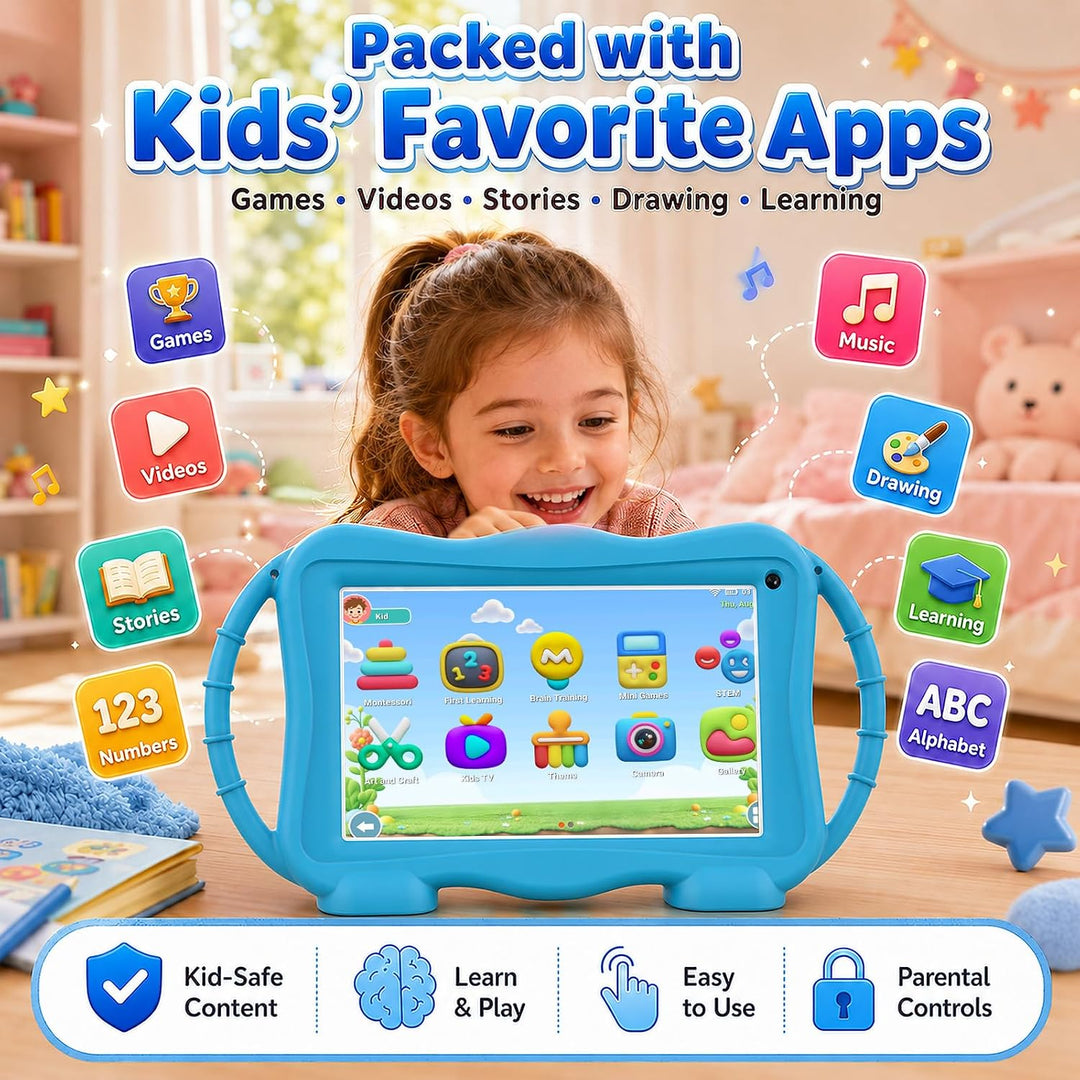 Kinder Tablet 7 Zoll Android Tablet für Kinder 32GB Kids Tablets mit WLAN Schutzhülle Kindersicherun