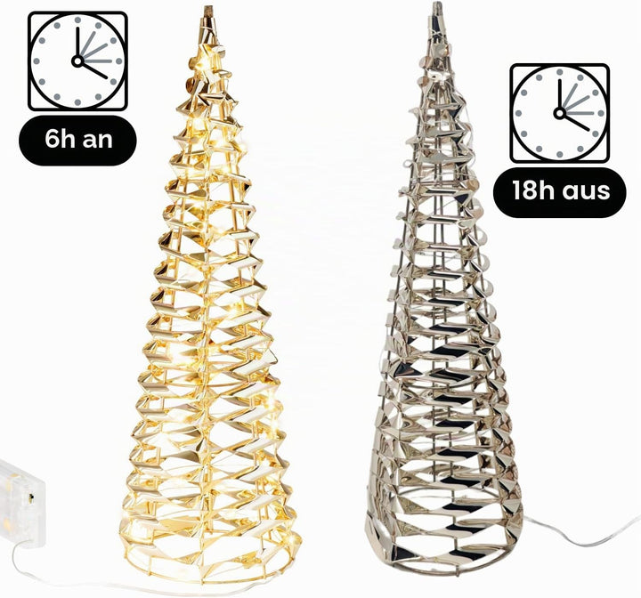 com-four® 2X LED-Pyramide mit Timer - 40 cm Lichterkegel - Deko Leuchtpyramide mit 30 warmweissen LE