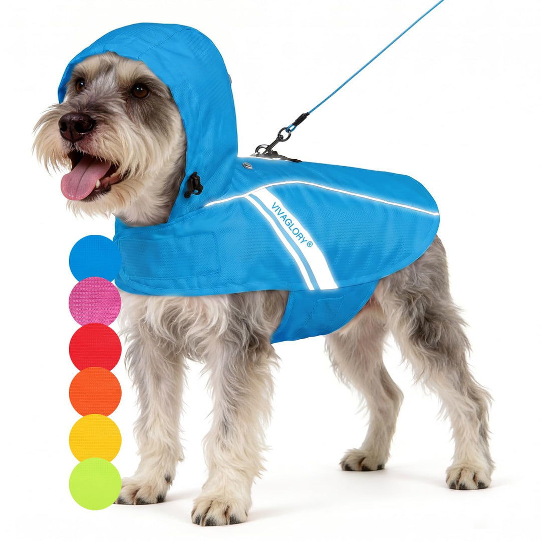 VIVAGLORY Hunderegenmantel für mittelgrosse Hunde, leicht an- und ausziehbare Regenbekleidung, refle