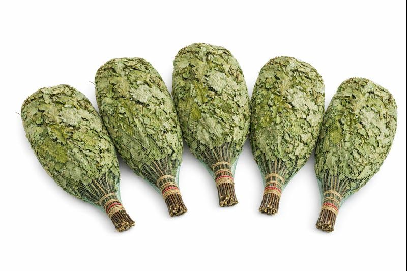 Saunabesen Set 5 Stück aus Eiche (kanadische Eiche) – Naturbelassen, handgebunden – für Sauna & Banj