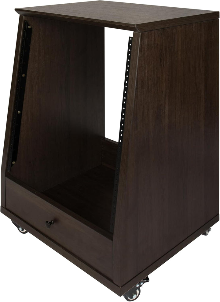Gator Frameworks Elite Furniture Serie 12U abgewinkeltes Studiorack mit feststellbaren Rollen, braun