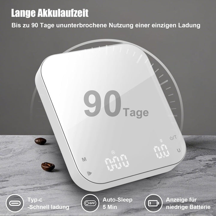 Diyife Kaffeewaage mit Automatischer, 3kg/0,1g Wiederaufladbare Espresso Waage mit 6 Masseinheiten,