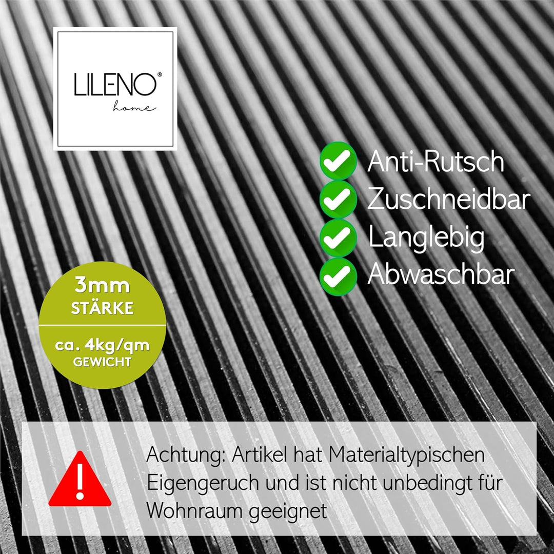 LILENO HOME Rillen Gummimatte Meterware 1000x100 cm (2x5m) - Gummiläufer Rillenmatte (3mm) als Werks