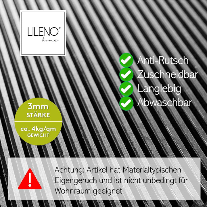 LILENO HOME Rillen Gummimatte Meterware 1000x100 cm (2x5m) - Gummiläufer Rillenmatte (3mm) als Werks