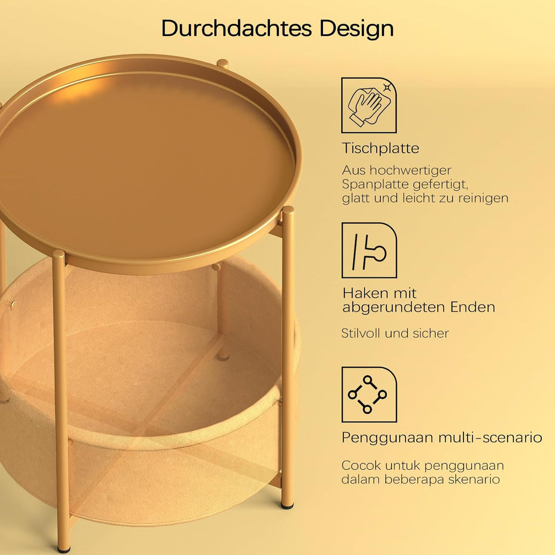 Garden 4 you Beistelltisch Rund, Sofatisch 2 Ebenen, Metall Balkontisch, Kleiner Tisch, Couchtisch m