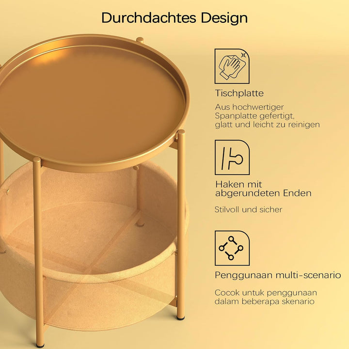 Garden 4 you Beistelltisch Rund, Sofatisch 2 Ebenen, Metall Balkontisch, Kleiner Tisch, Couchtisch m