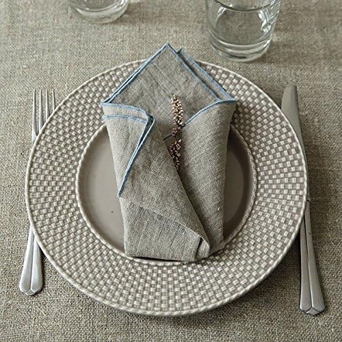 Linenme Venezia Servietten, Natur/Stein blau, 46 x 46 cm, 4 Stück