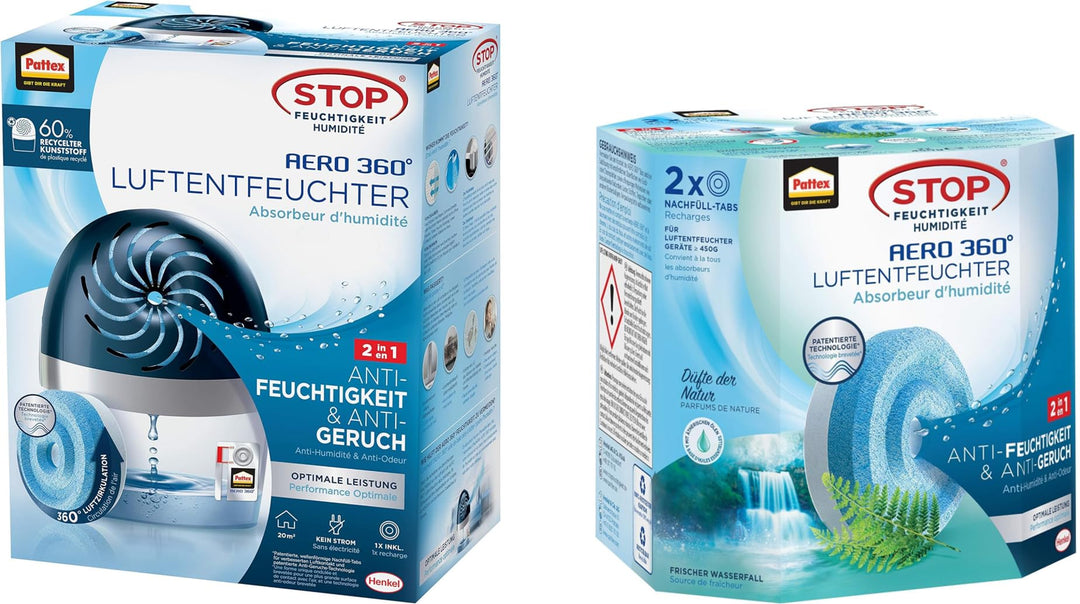 Bundle aus Pattex AERO 360º Luftentfeuchter, ultra-absorbierender Raumentfeuchter gegen Kondenswasse