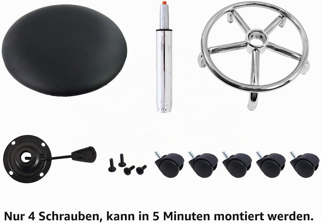 KKTONER Rollhocker Arbeitshocker mit Fussstütze PU Leder Rund Gepolstert 360° drehbar Bürohocker höh