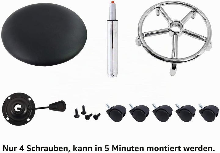 KKTONER Rollhocker Arbeitshocker mit Fussstütze PU Leder Rund Gepolstert 360° drehbar Bürohocker höh