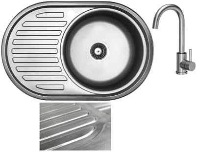 VBChome Einbauspüle mit Armatur 77x55 Satinstruktur Edelstahl Küchenspüle Spüle Ablagefläche Links A