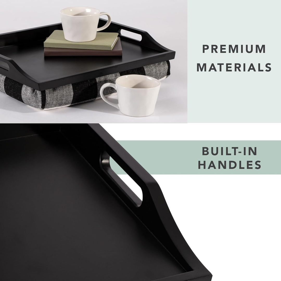 Rossie Home Knietablett mit abnehmbarem Kissen, Serviertablett, Büffelkariert, Schwarz/Weiss Schwarz