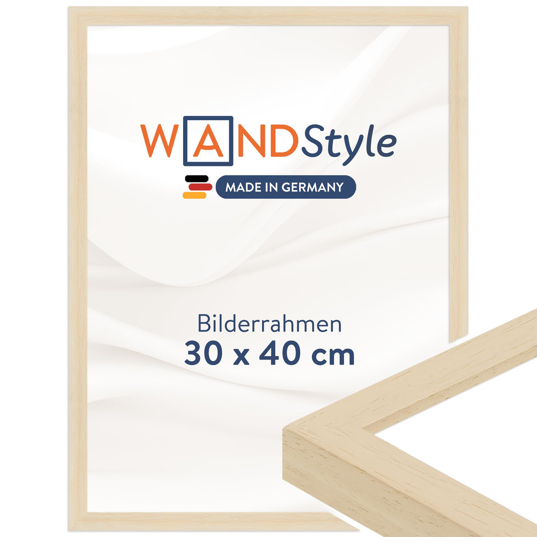 WANDStyle Bilderrahmen Modern 30x40cm I Farbe: Natur I Fotorahmen I klassischer Holzbilderrahmen I M