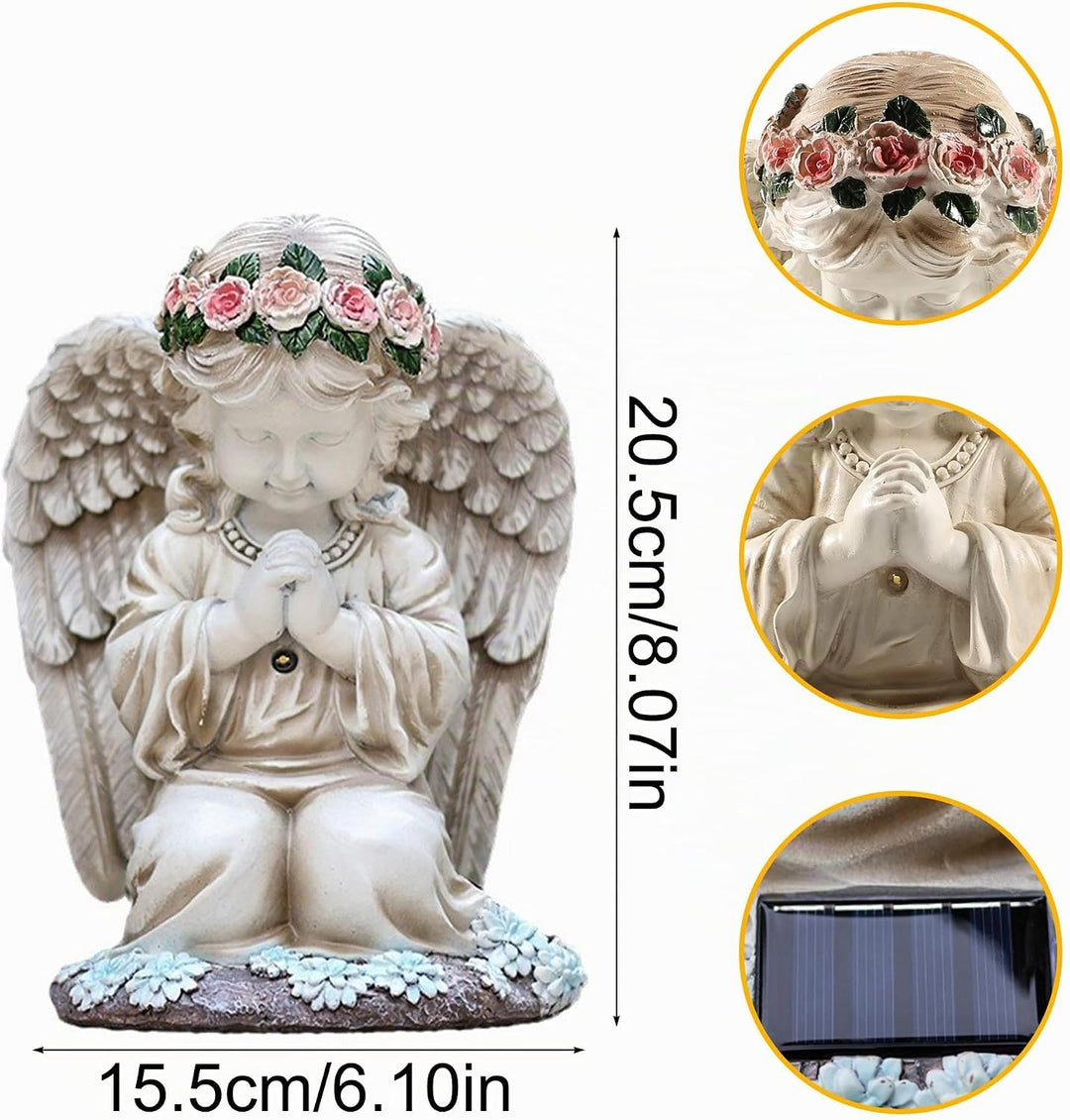 Solar Engel Gartenstatuen,LED Fairy Engel Figur,Wetterfest Grabschmuck für Friedhof, Fairy Engel Sku