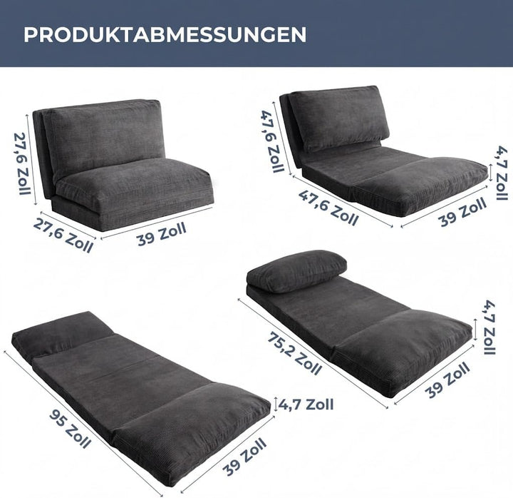 MAXYOYO Sitzsack-Bett, faltbar, Cordsamt, Schlafsofa, Bodenmatratze für Erwachsene, extra dick, 4-Fa