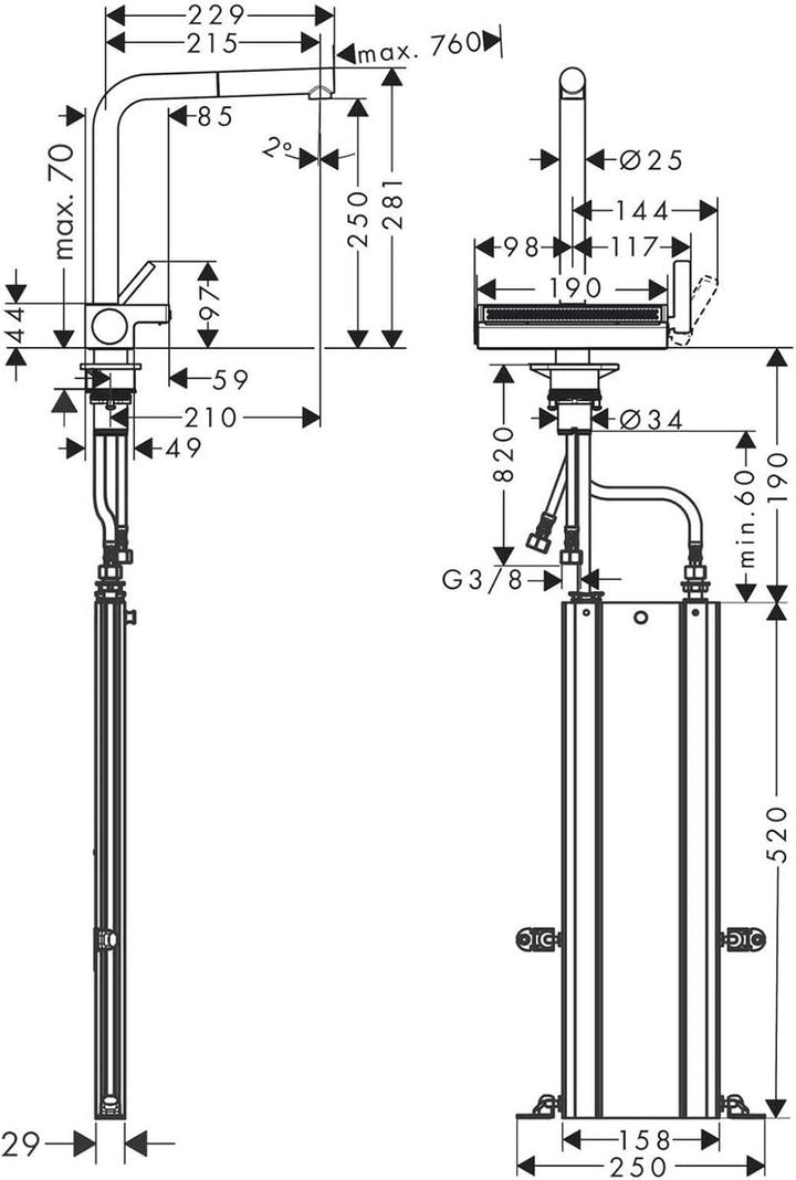 hansgrohe Küchenarmatur Aquno Select M81 (Wasserhahn Küche, Schlauchbox und Abtropfsieb, 360° schwen