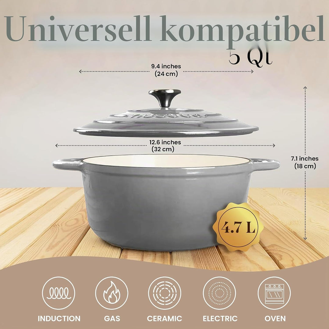 Gusseisen-Topf mit Deckel – Emaille-Schmortopf mit Antihaft, Ofenfest bis 260°C – Robuster Dutch Ove