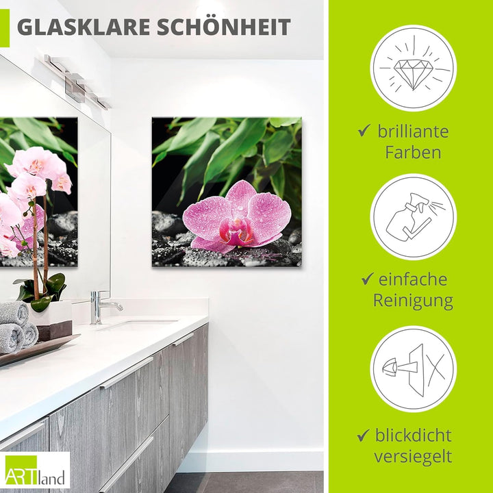ARTland Glasbilder Wandbild Glas Bild einteilig 50x50 cm Quadratisch Natur Asien Botanik Blumen Orch