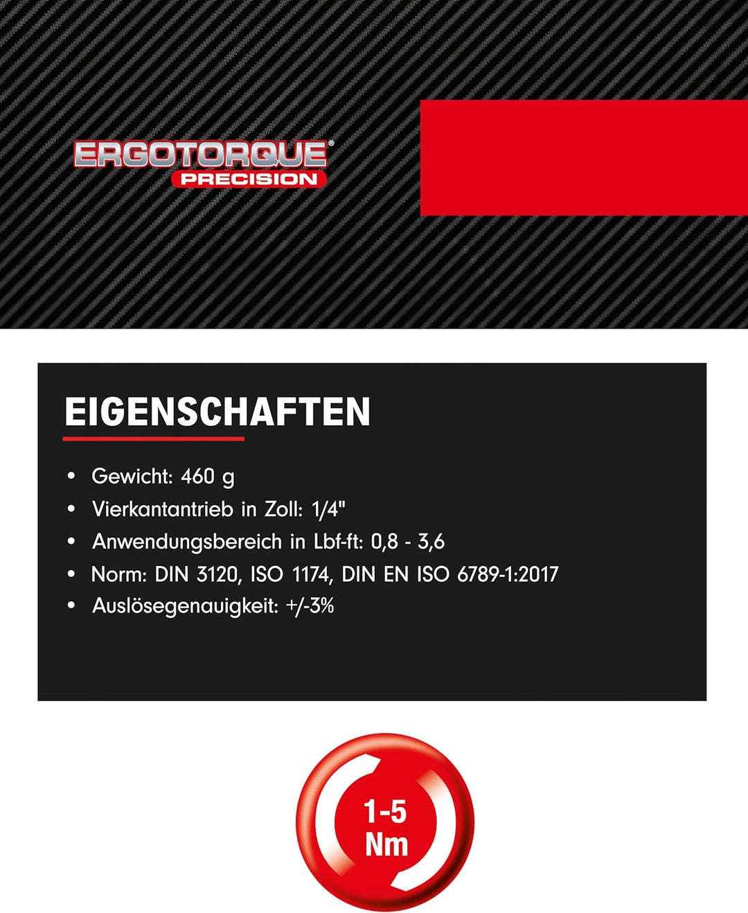 KS Tools Drehmomentschlüssel 1/4" ERGOTORQUE®Precision 516.1402 I 1-5Nm I ±3% Auslösegenauigkeit I R