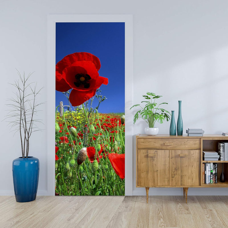 wandmotiv24 Türtapete Mohnblumenfeld 80 x 200cm (B x H) - Dekorfolie selbstklebend Sticker für Türen