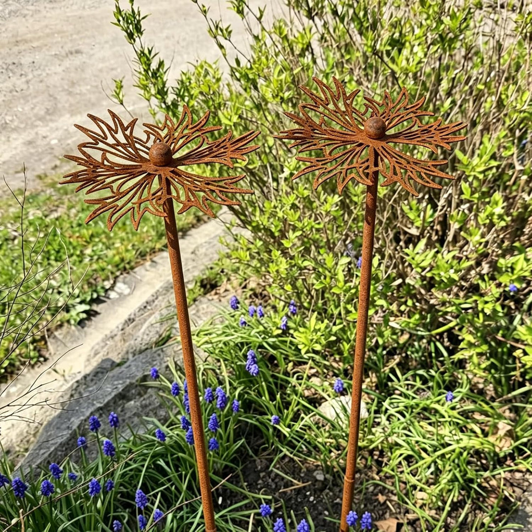 2er Gartendeko Rost Blumen Gartenstecker Metall Blume Rankstab Beetstecker Gartenfigur in Rostoptik