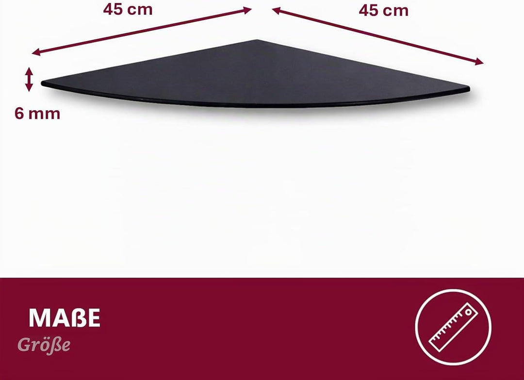 Euro Tische Glas Eckregal 45x45cm, Wandregal für Badezimmer, Duschregal Bad, Glas Badregal mit 6mm E