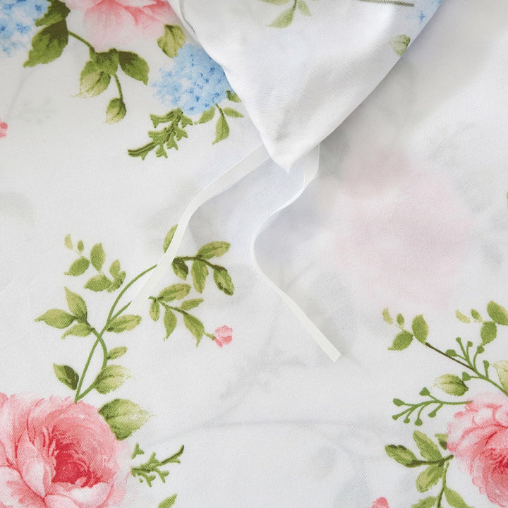 DXHOME Blumen Bettwäsche 4teilig 135x200 Weiss Blau Rosa Floralem Muster Atmungsaktiv Leicht Weiche