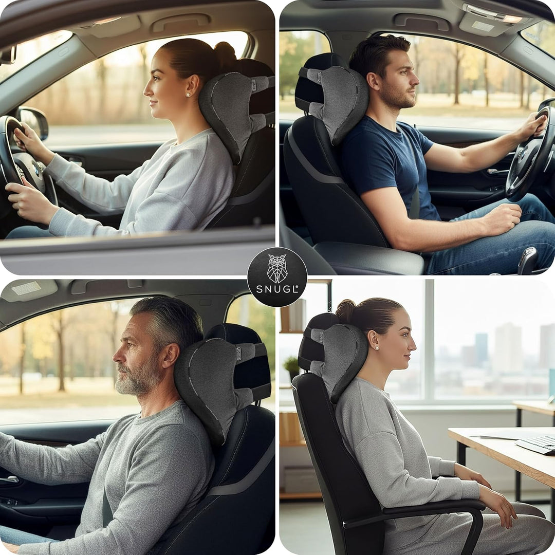 SNUGL Auto Kopfstütze Kissen - Memory Foam Auto Nackenkissen | Zwei Verstellbare Riemen | Atmungsakt