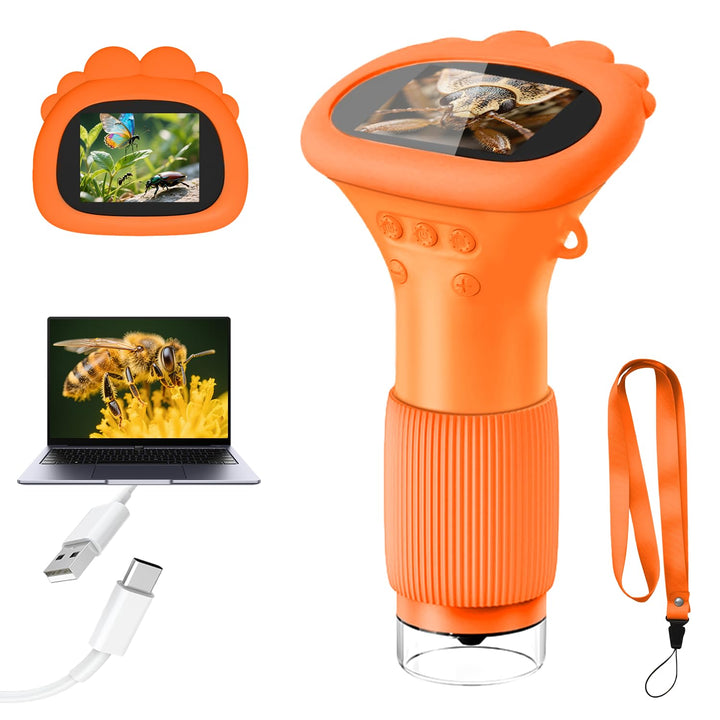 Mikroskop für Kinder, Digitales Mikroskop mit 2,0" IPS-Bildschirm Lupe 200x Vergrösserung, 8 LED Lig