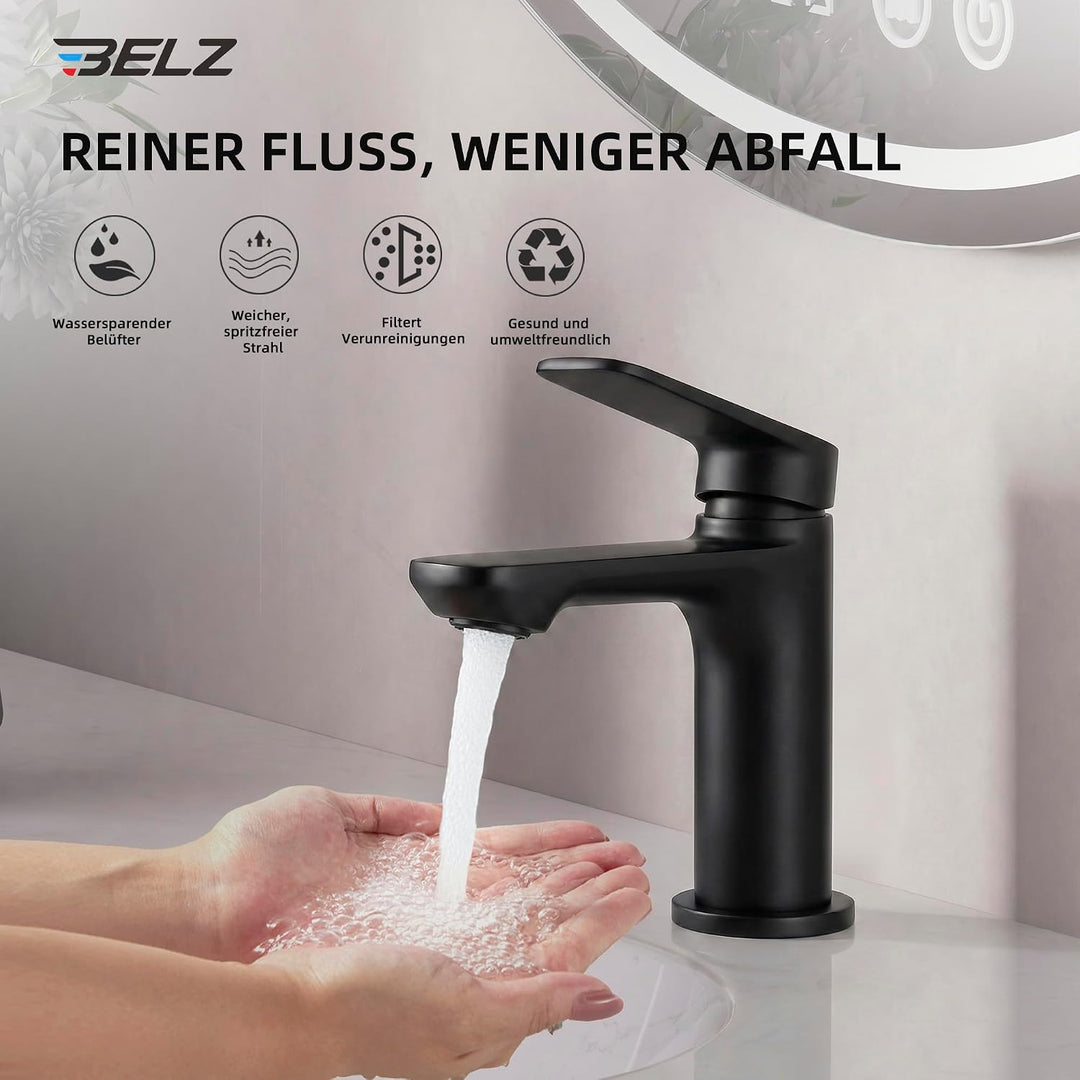 BELZ Badarmatur Waschtischarmatur – Einhebel-Mischbatterie aus Messing, Wasserhahn fürs Badezimmer,