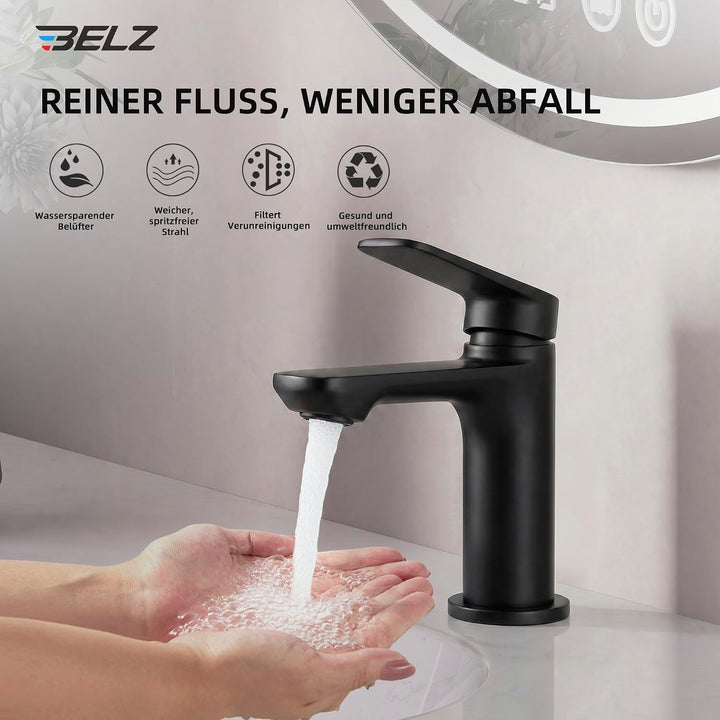 BELZ Badarmatur Waschtischarmatur – Einhebel-Mischbatterie aus Messing, Wasserhahn fürs Badezimmer,