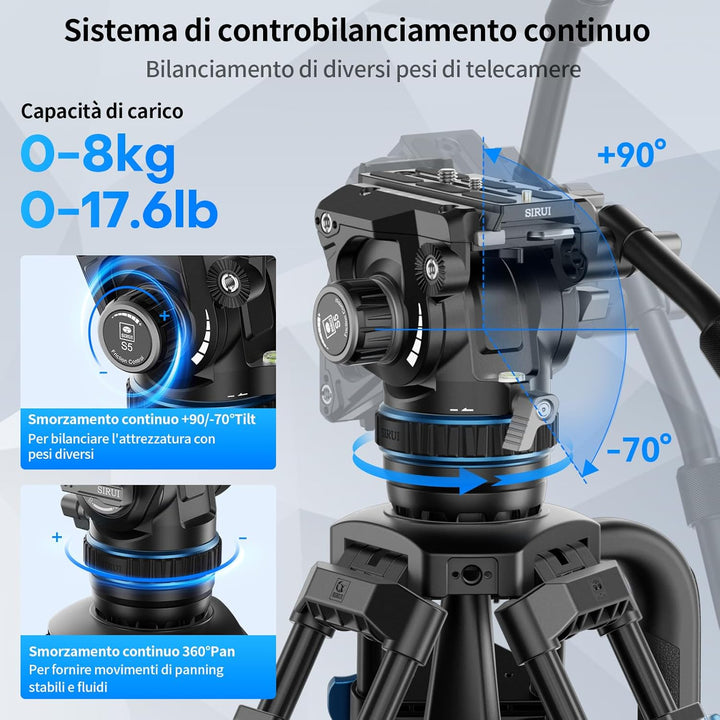 SIRUI SQ75A Aluminium Videostativ mit Hydraulik-Fluidkopf S5 | 178cm Schnellaufbau-System | Stufenlo