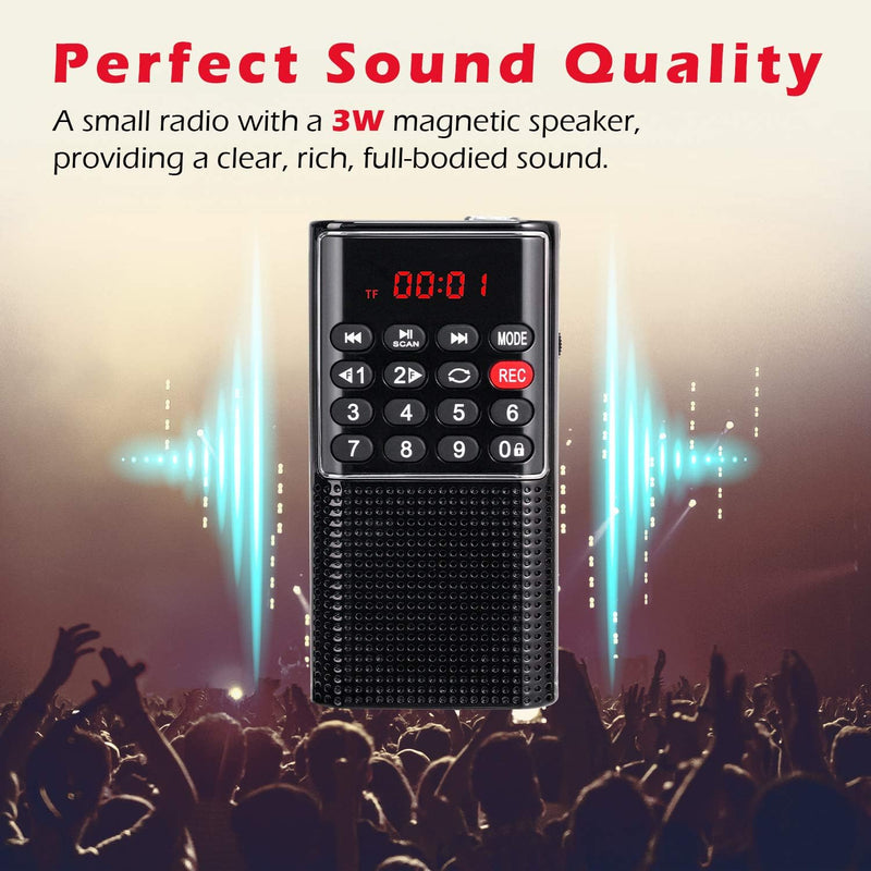 PRUNUS J-328 Taschenradio FM/UKW, Digital Radio Klein mit Rekorder, Kofferradio Mini Radio mit Akku