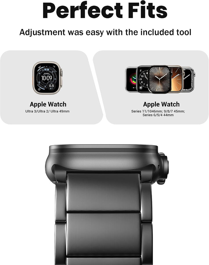LULULOOK Titan Armband für Apple Watch Ultra 3/2/1 Armband 49mm, DLC Titanium Schwarz Grad 2 Ersatza
