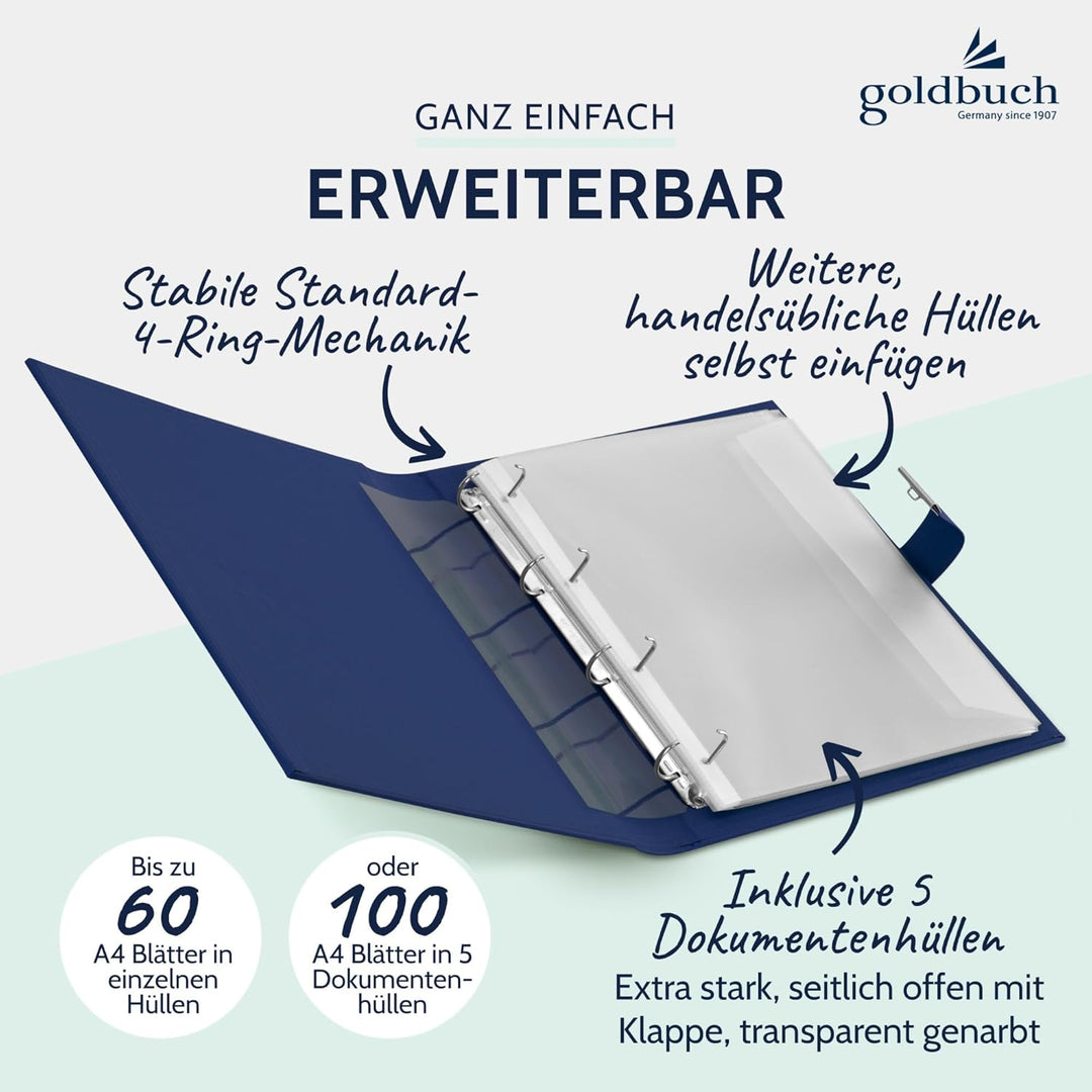 goldbuch 53818 Dokumentenmappe Cezanne für DIN A4 Unterlagen, Ringbuchmappe inklusive 5 Sichthüllen,