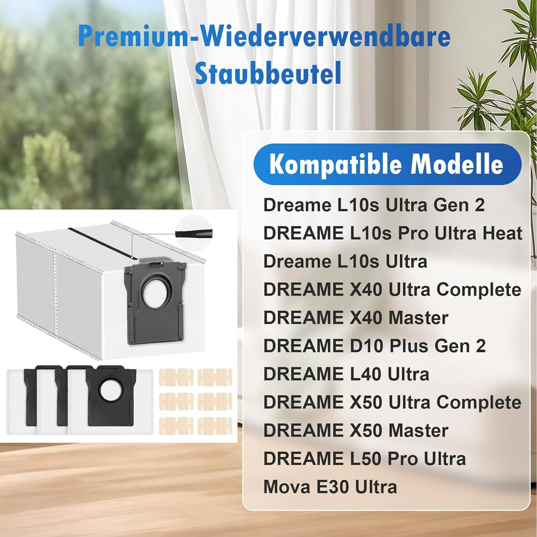 4 Stück Wiederverwendbar Staubbeutel Zubehör für Dreame X50 Ultra Complete / X40 Ultra Complete / L1