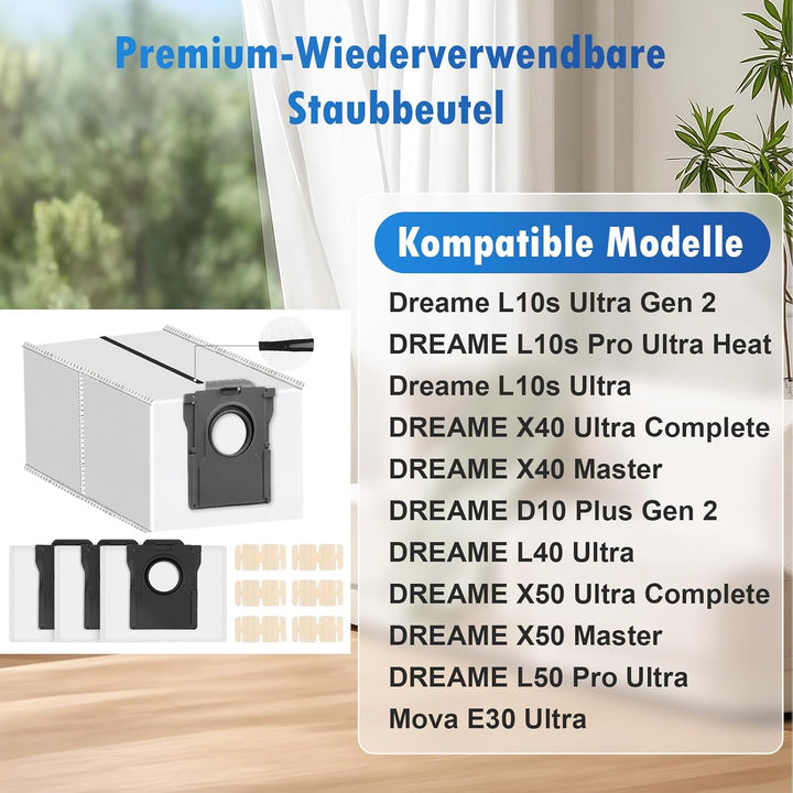 4 Stück Wiederverwendbar Staubbeutel Zubehör für Dreame X50 Ultra Complete / X40 Ultra Complete / L1