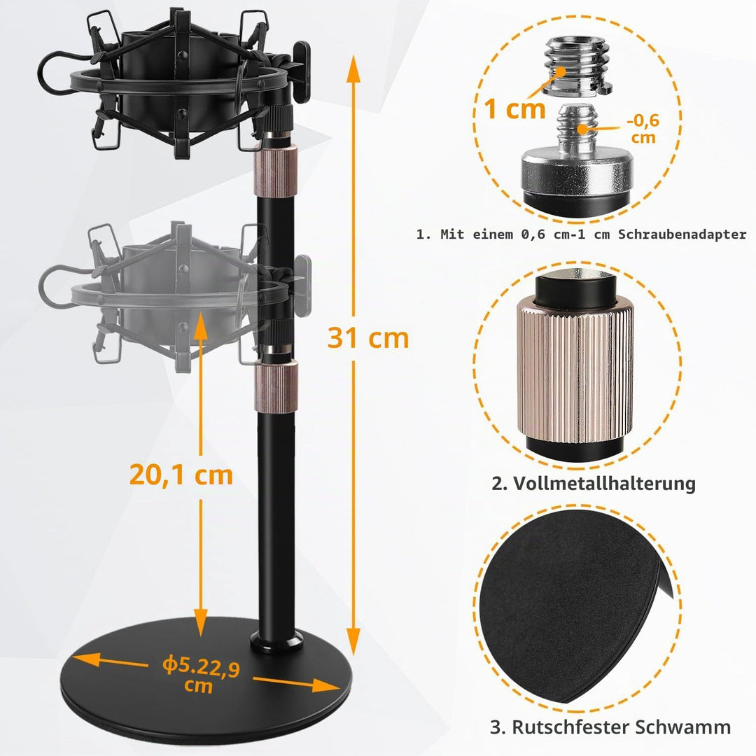 AT2020 Tisch Mikrofonständer mit Mikrofonspinne und Windschutz aus Schaumstoff für Audio Technica AT