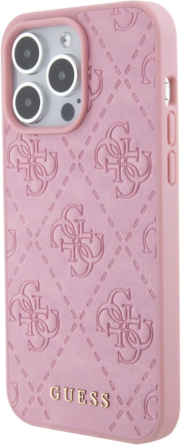 GUESS GUHCP15LP4EPMP Hülle für iPhone 15 Pro 6.1" Rosa hardcase Leather 4G Stamped