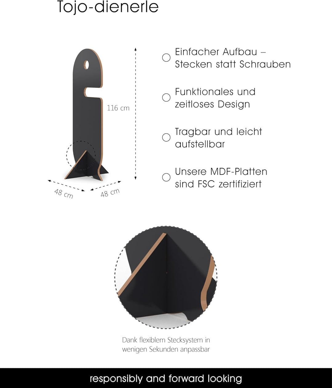 Tojo dienerle I Stummer Diener modern, anthrazit | Design Herrendiener 48 x 48x 116 cm I Design Klei