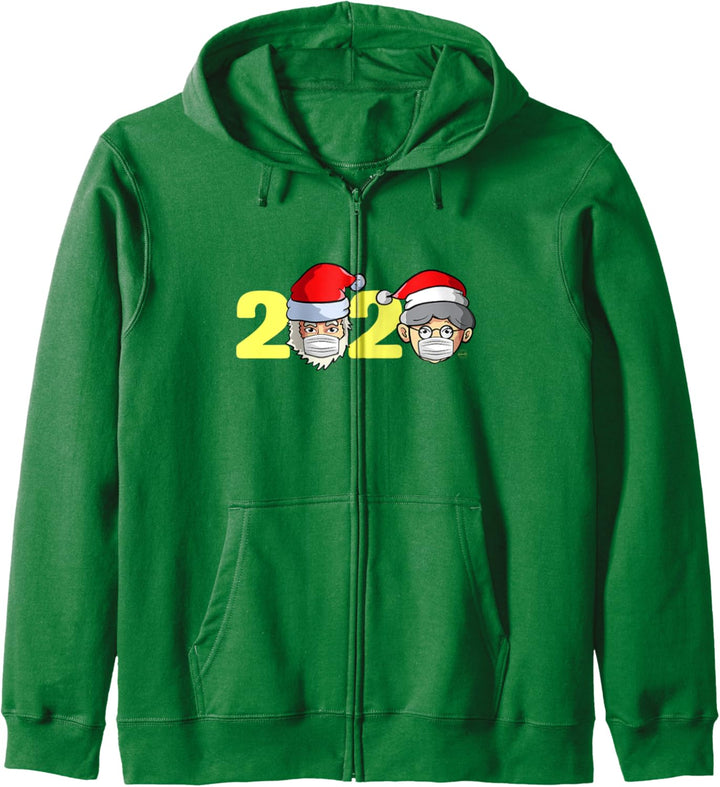 Weihnachten 2020 Weihnachtsmann und Frau Claus mit Maske Kapuzenjacke