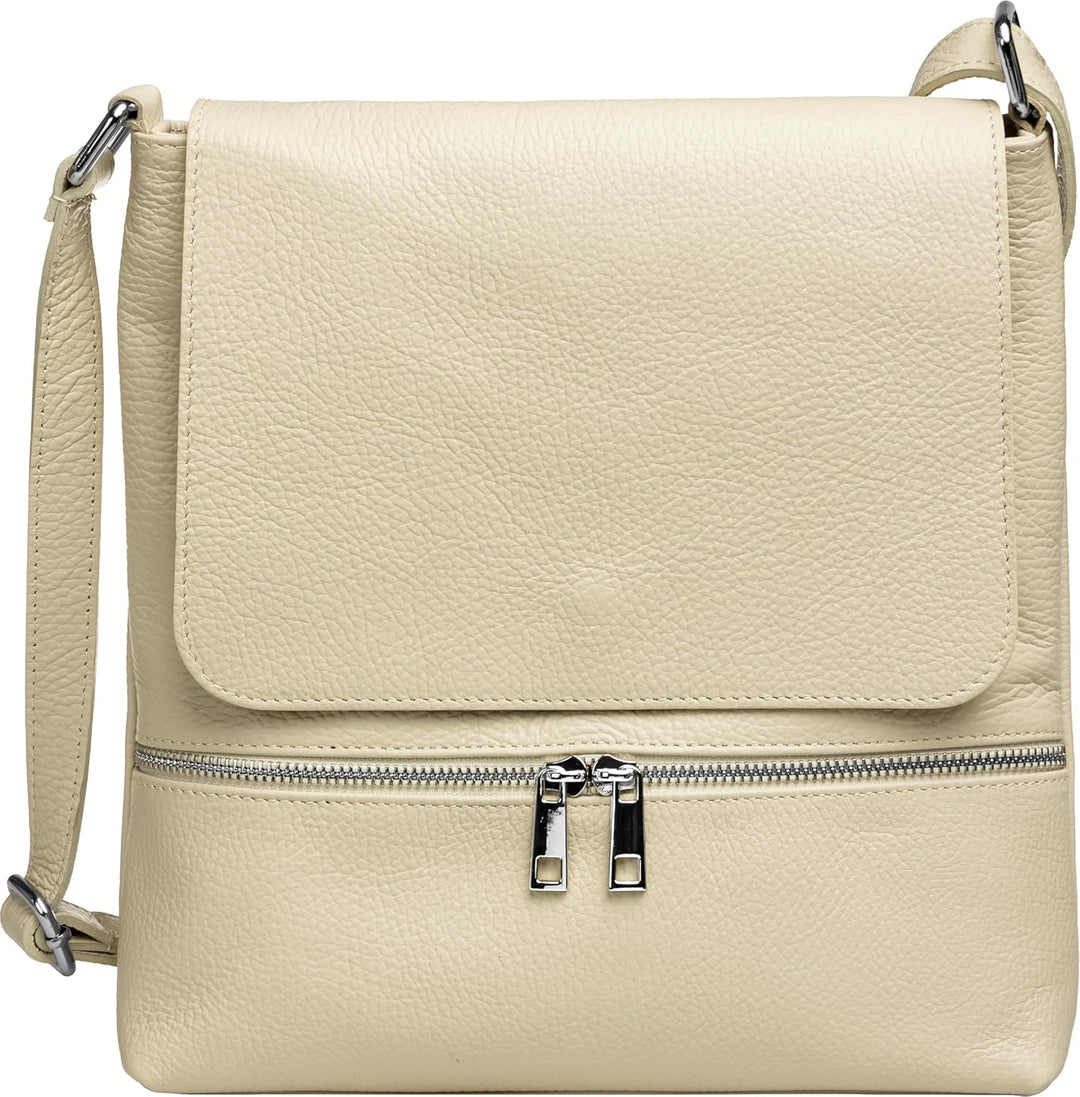 Caspar TL811 sportlich elegante Damen Umhängetasche aus Leder Einheitsgrösse Beige, Einheitsgrösse B