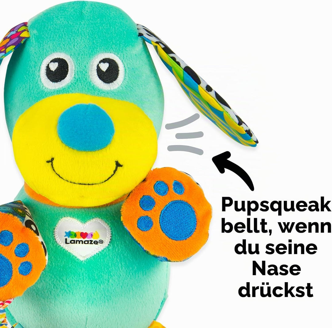 LAMAZE Pupsqueak, Clip on Pram and Pushchair Newborn Baby Toy, Sensory Toy for Babies Boys and Girls