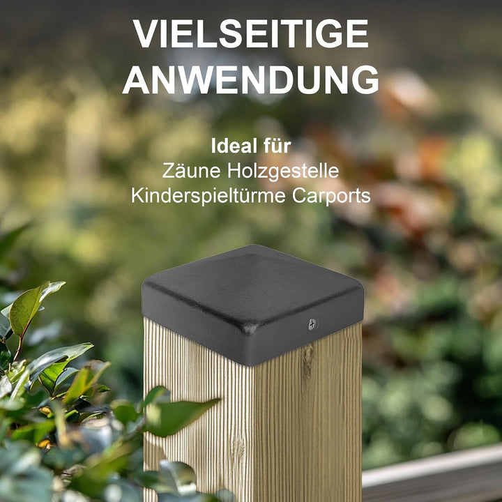 h2i Pfostenkappe | Stahl Schwarz pulverbeschichtet | 91 x 91 mm | 10 Stück | Abdeckkappe für Garten