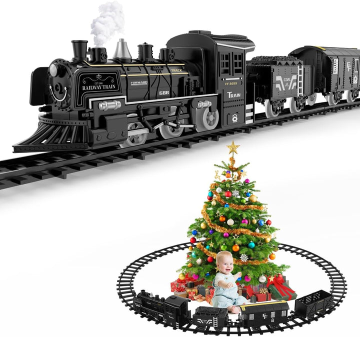 Toyvian Elektrischer Zug Set für Kinder- Batteriebetriebene Modellzug mit Sounds& Lights Steam Lokom