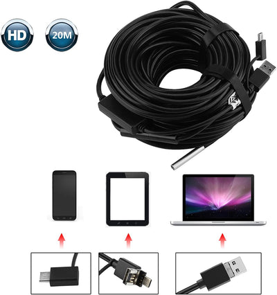 3 in 1 Inspektionskamer, 20 Meter 5,5 mm USB/Micro-USB/Typ-C-Endoskop mit 720P wasserdichter Kamera